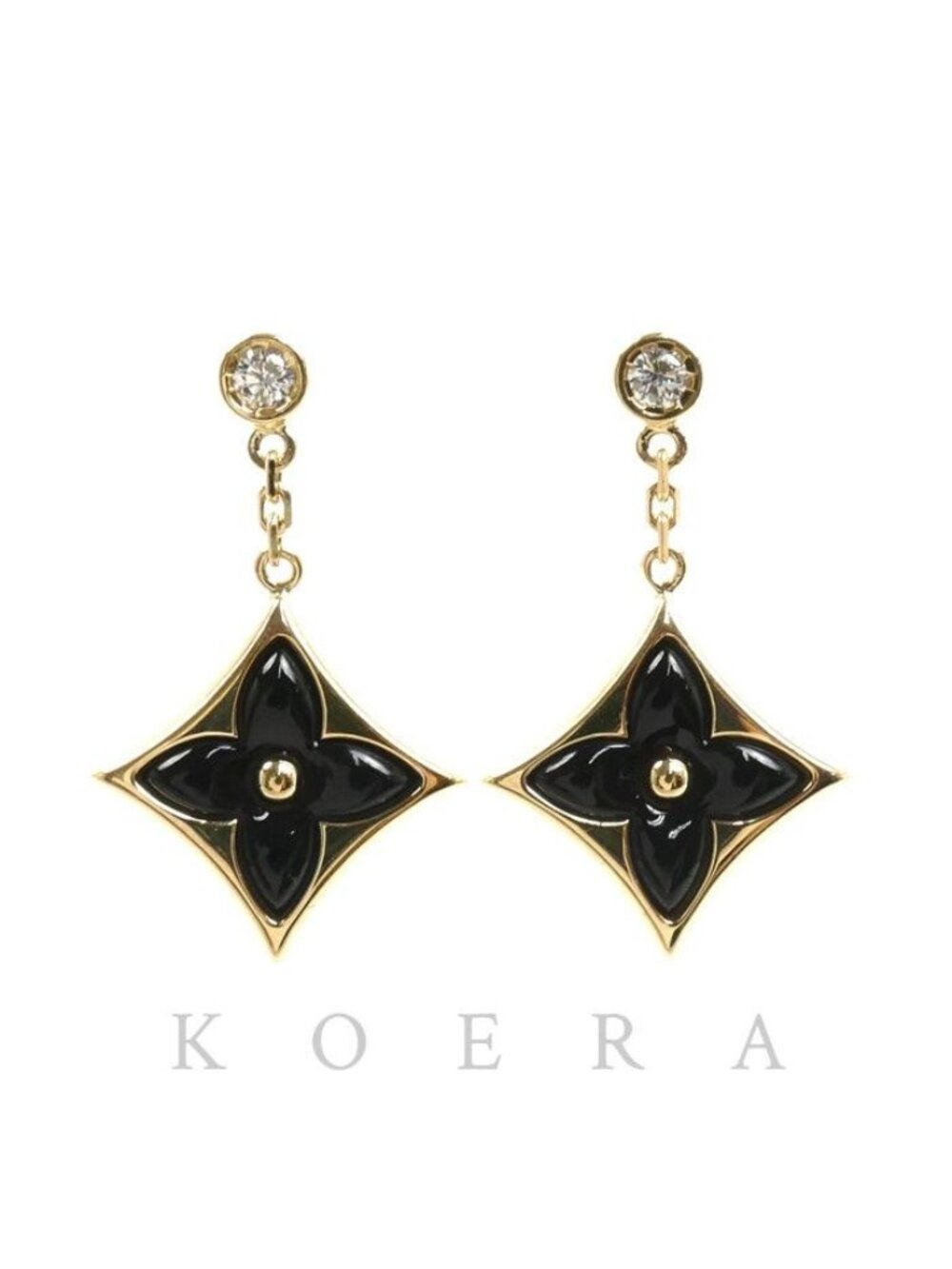 Louis Vuitton 18k Yellow Gold Star Blossom BB Earrings Onyx Diamond